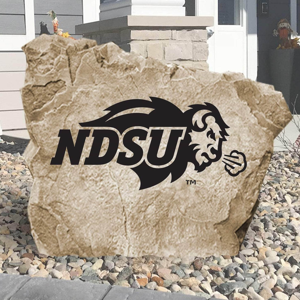 Officially licensed North Dakota State University logo stone featuring the iconic Bison emblem as a striking addition to outdoor landscaping and garden displays.