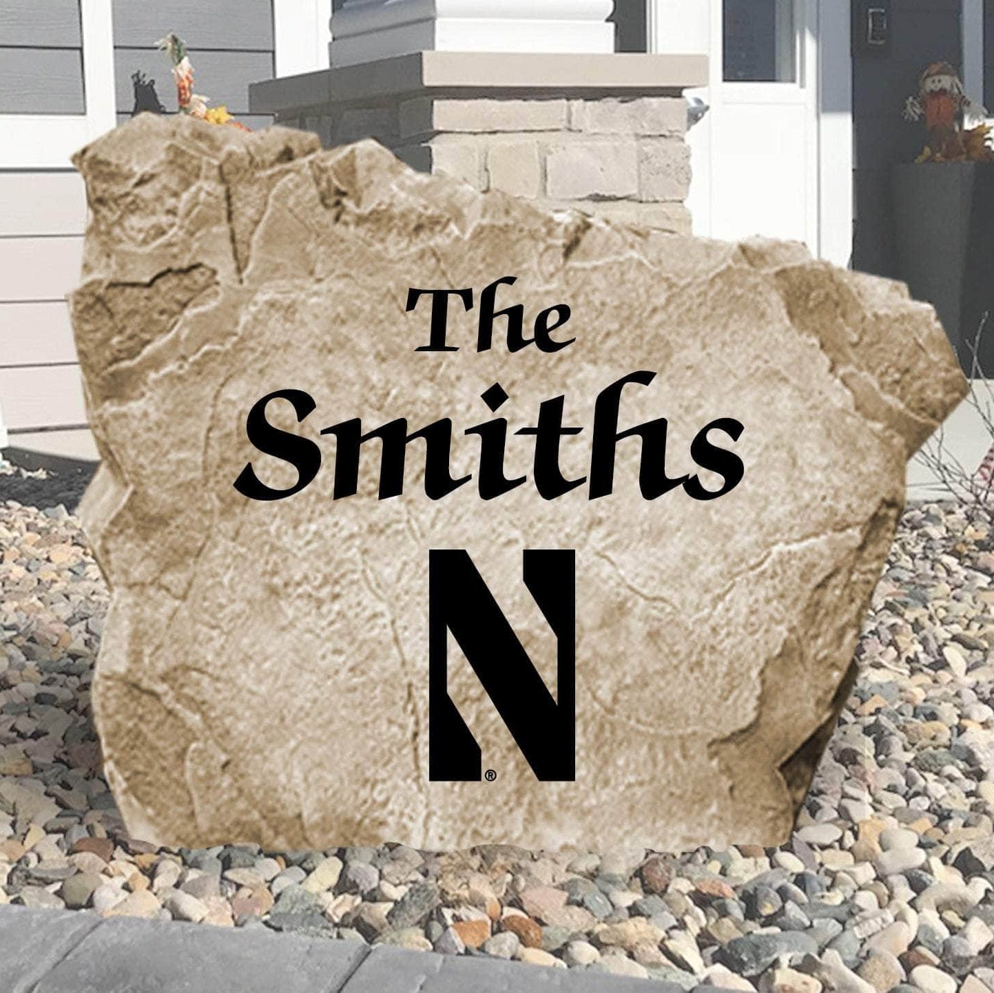 Personalized Northwestern University family name stone engraved with your surname to create a refined Wildcats-inspired landscape feature for your home.
