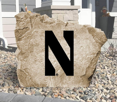 Northwestern University logo stone with engraved Wildcats emblem