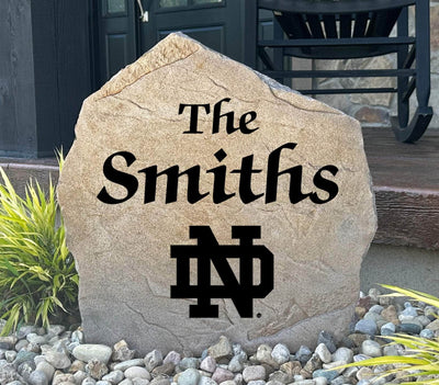 Notre Dame name stone featuring personalized last name and official ND logo.