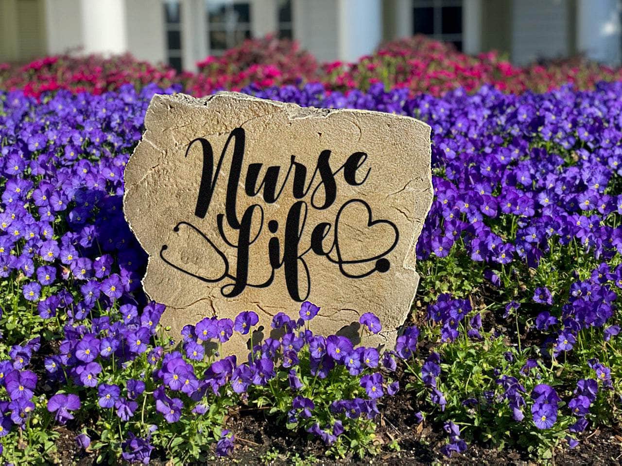 Custom engraved stone with Nurse Life and medical symbol