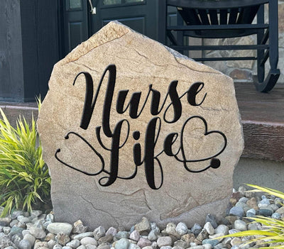 Engraved Nurse Life stone with stethoscope design for garden décor