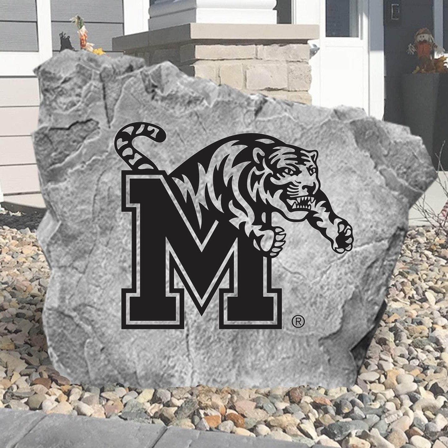 Memphis Tigers concrete logo plaque crafted to showcase school pride with a durable outdoor accent for patios, flower beds, and front entrances.