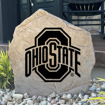 Officially licensed Ohio State University Logo Stone featuring the iconic Ohio State Buckeyes logo engraved directly into the stone surface. This decorative garden stone adds school spirit and curb appeal to front yards, patios, gardens, and entryways.