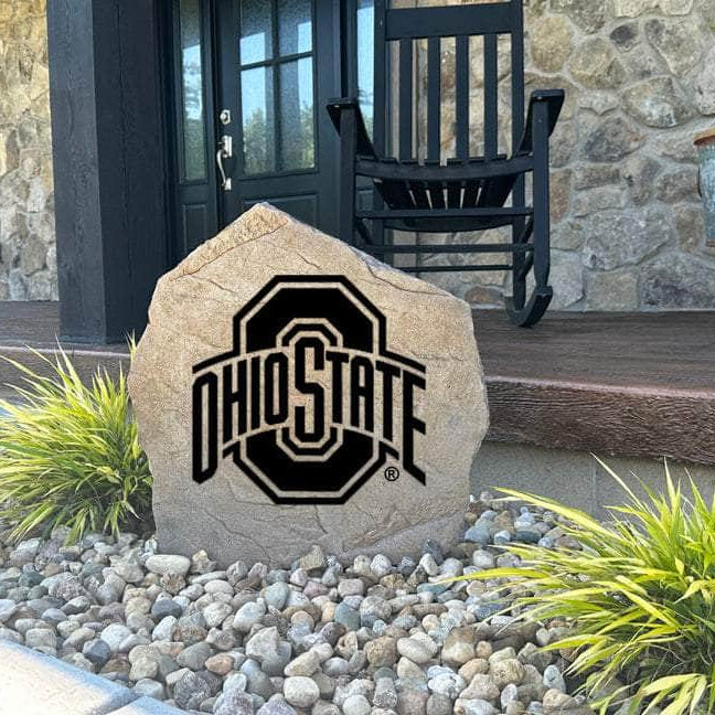 Decorative Ohio State Buckeyes Logo Stone with officially licensed team graphics carved directly into the stone surface. Perfect for gardens, patios, fan caves, and entryways, this outdoor décor celebrates Ohio State tradition and school pride.