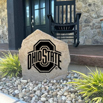 Decorative Ohio State Buckeyes Logo Stone with officially licensed team graphics carved directly into the stone surface. Perfect for gardens, patios, fan caves, and entryways, this outdoor décor celebrates Ohio State tradition and school pride.