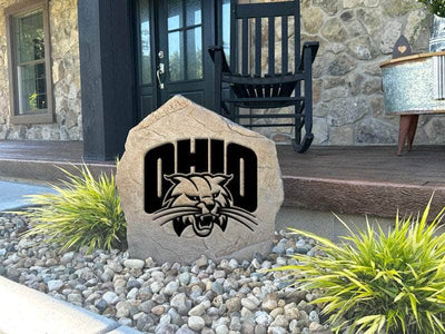 Decorative Ohio University logo stone for front yard décor.
