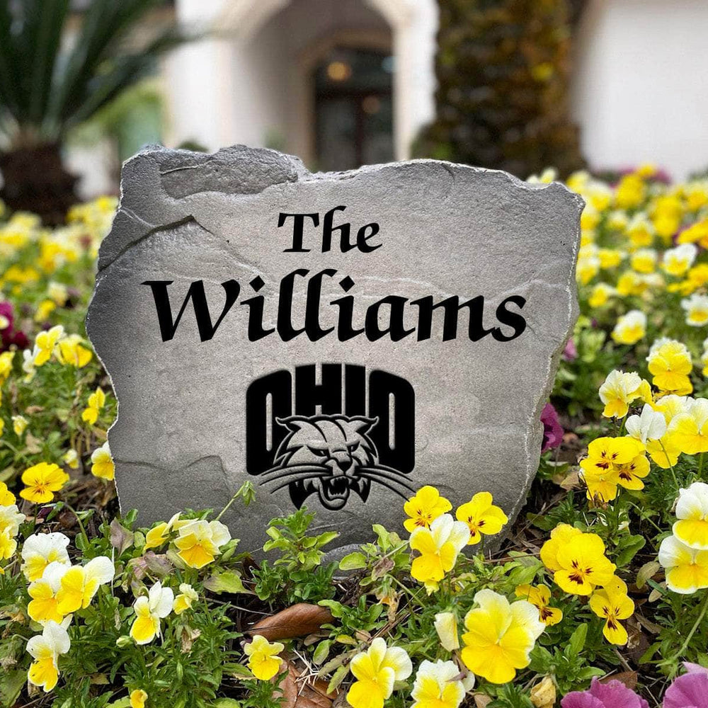 Premium Ohio University surname landscape stone personalized for alumni, graduates, and devoted Bobcats fans who appreciate distinctive yard décor.