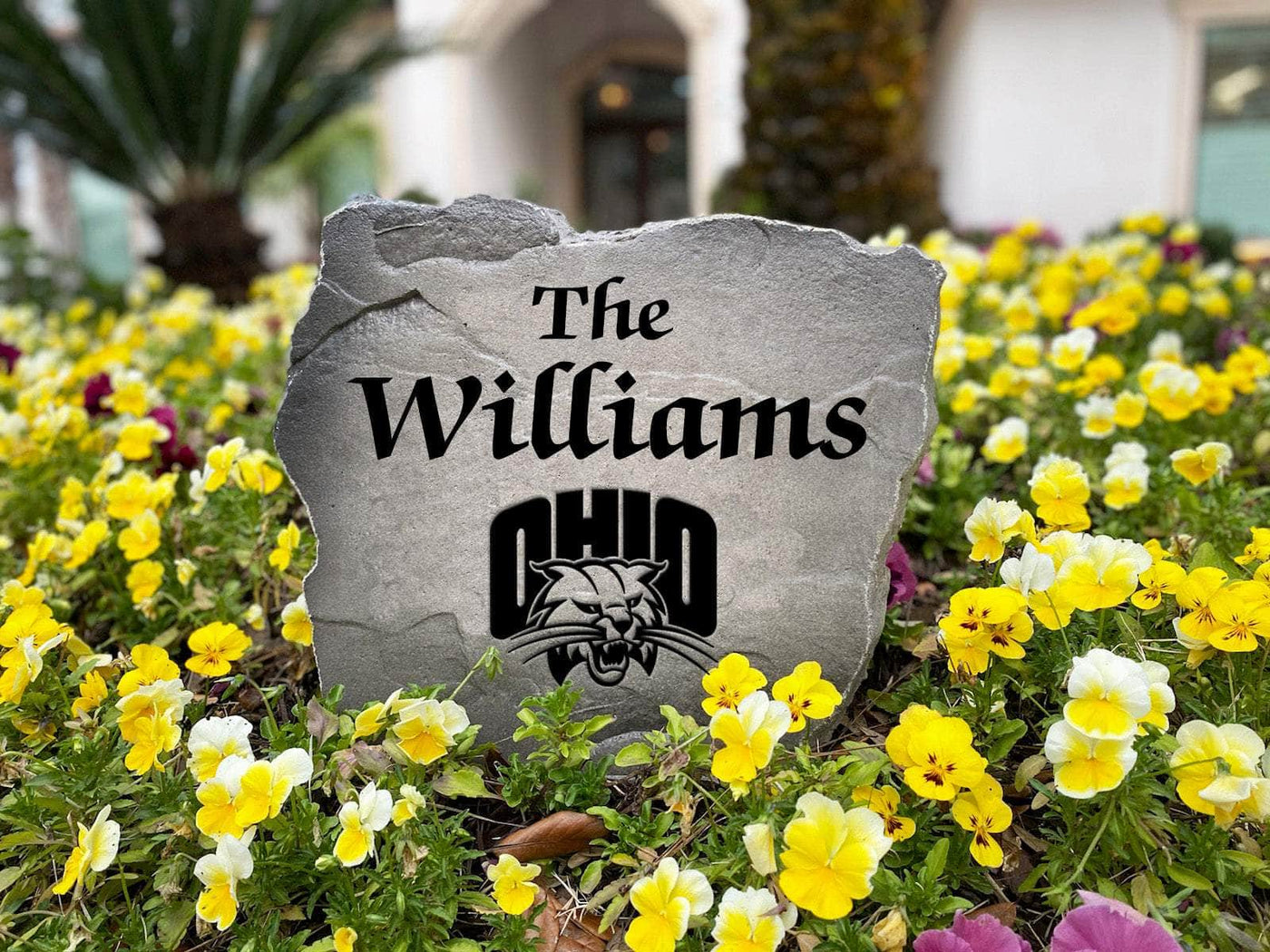Engraved Ohio University stone with personalized name design.