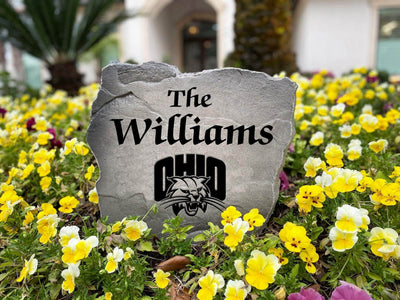 Engraved Ohio University stone with personalized name design.
