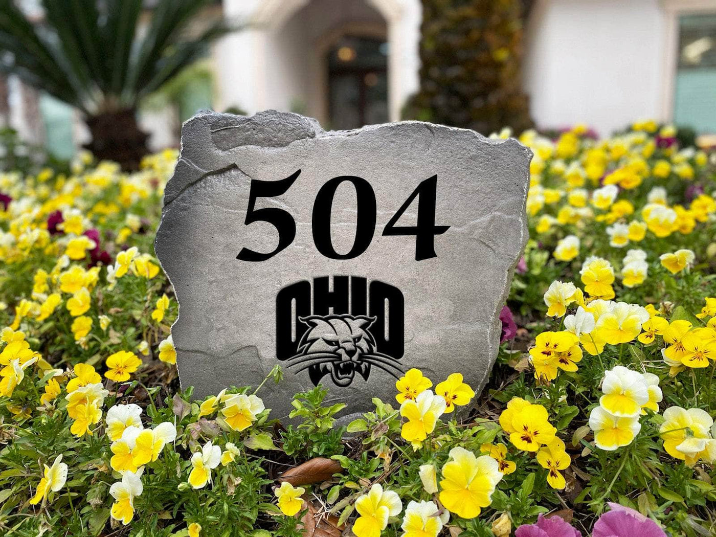 Engraved Ohio University decorative stone with address design.