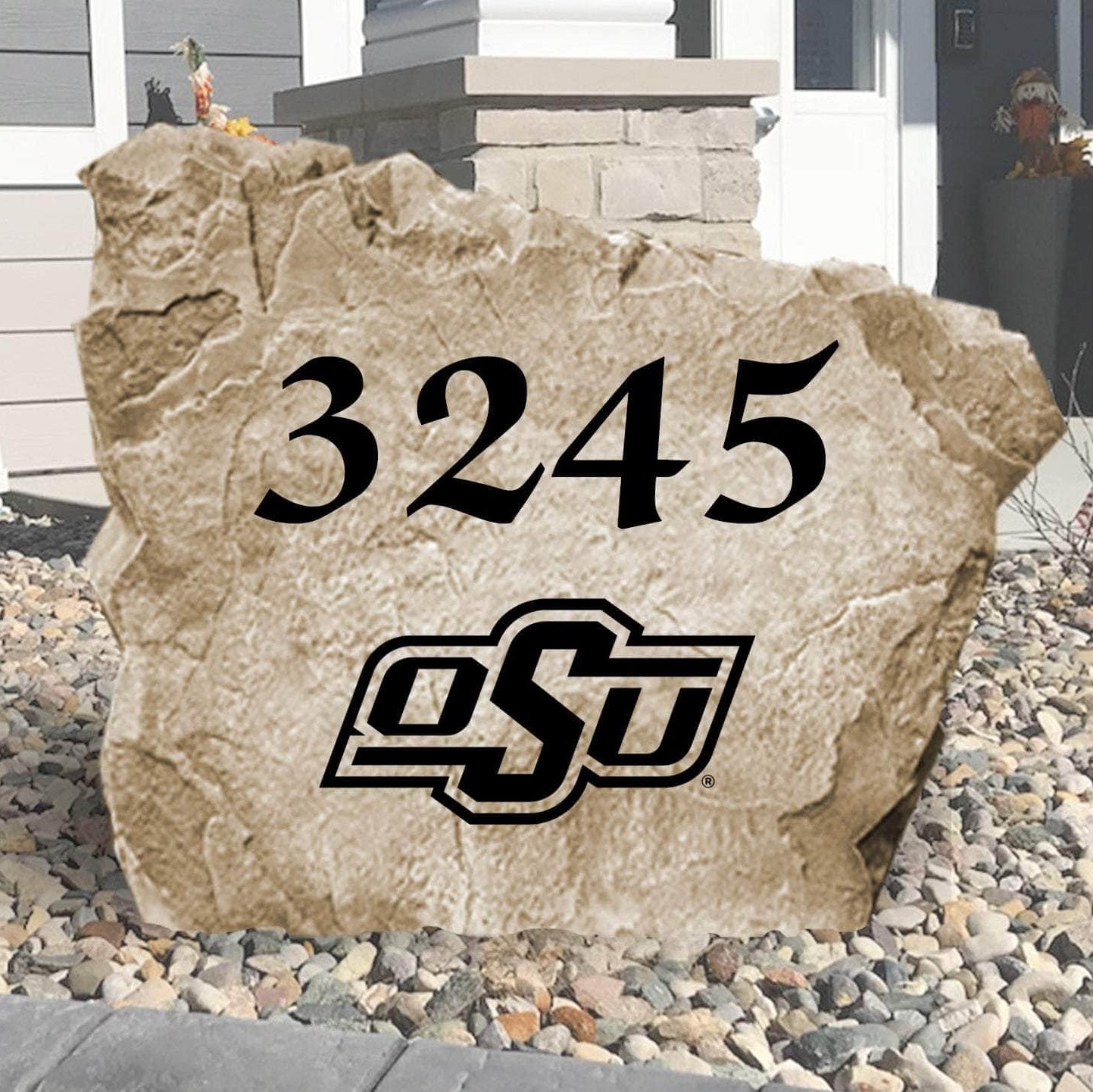 Personalized Oklahoma State University address stone engraved with custom house numbers, creating a welcoming Cowboys-inspired entrance for your home.