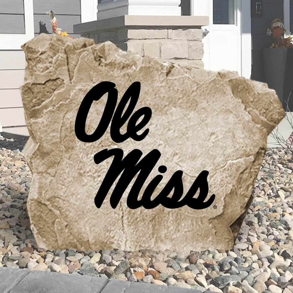 Officially licensed University of Mississippi Logo Stone featuring the iconic Ole Miss Rebels logo engraved into premium stone. A bold outdoor décor piece that showcases your school pride in gardens, entryways, patios, and landscaped walkways.