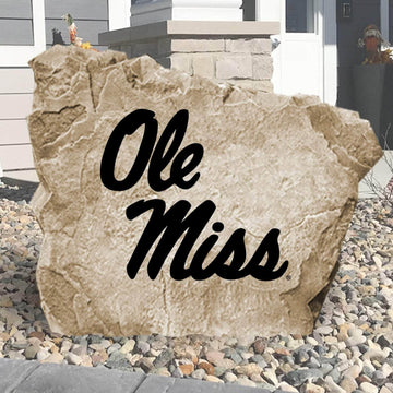 Officially licensed University of Mississippi Logo Stone featuring the iconic Ole Miss Rebels logo engraved into premium stone. A bold outdoor décor piece that showcases your school pride in gardens, entryways, patios, and landscaped walkways.
