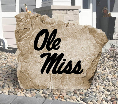 Personalized Ole Miss logo rock for outdoor home decor and gifting.