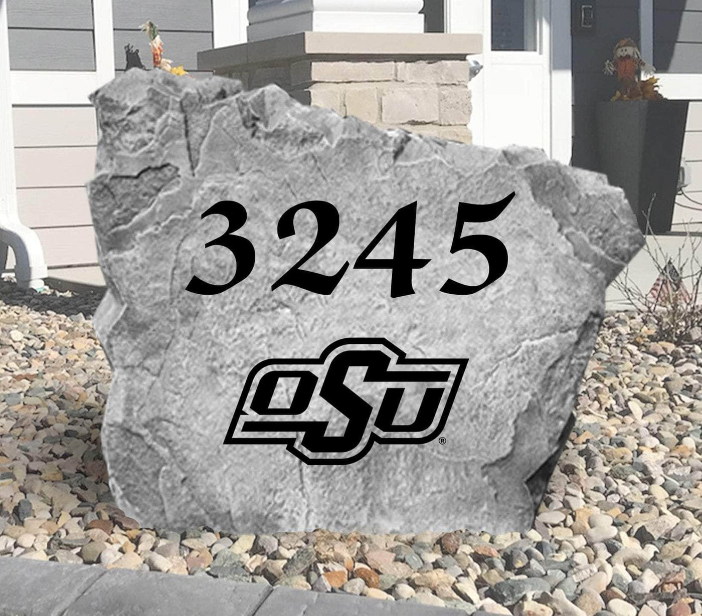 Personalized OSU address rock for front yard landscaping