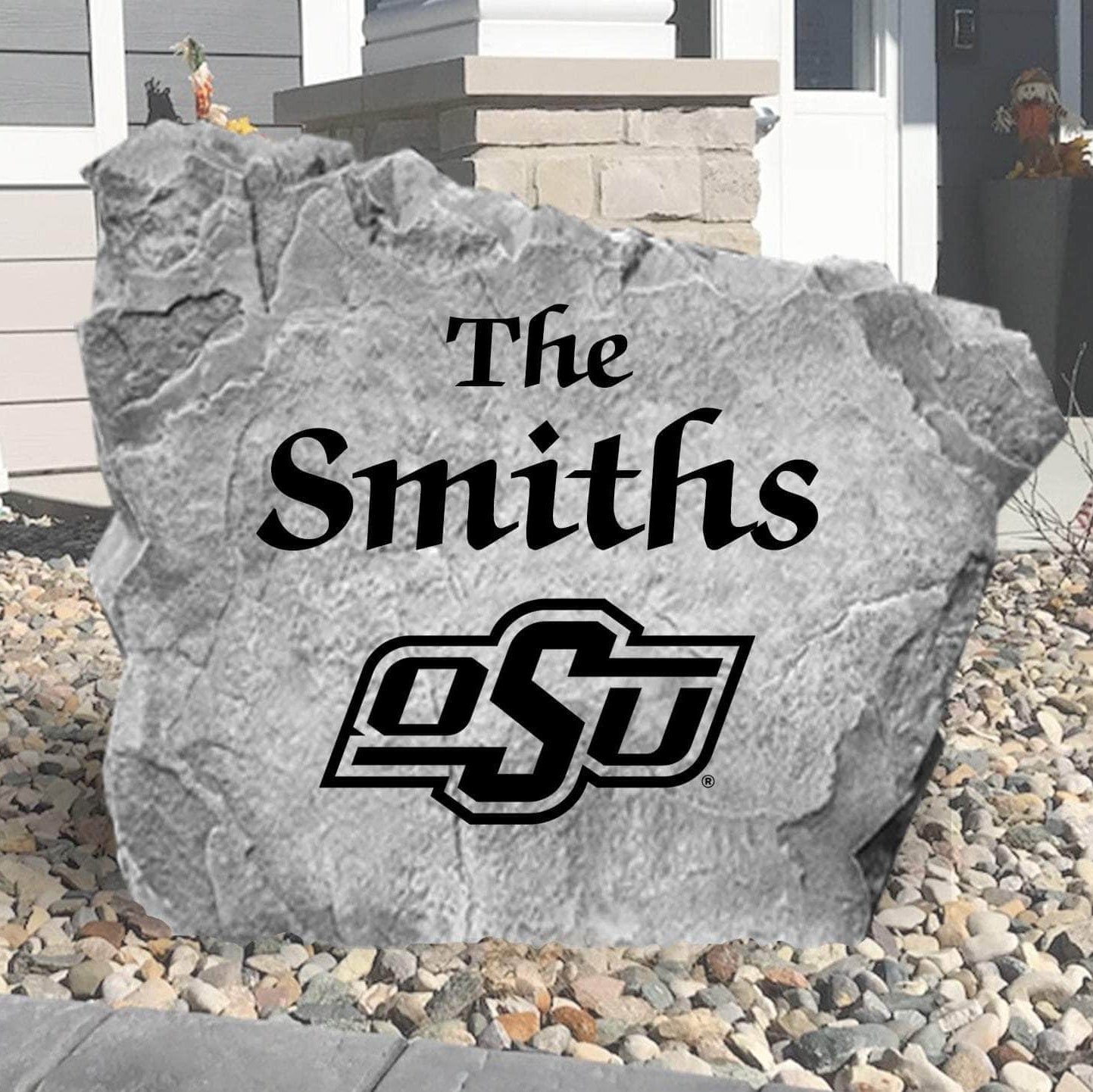Officially licensed Oklahoma State Cowboys name plaque crafted from solid concrete for a distinctive landscape accent that honors your favorite university.