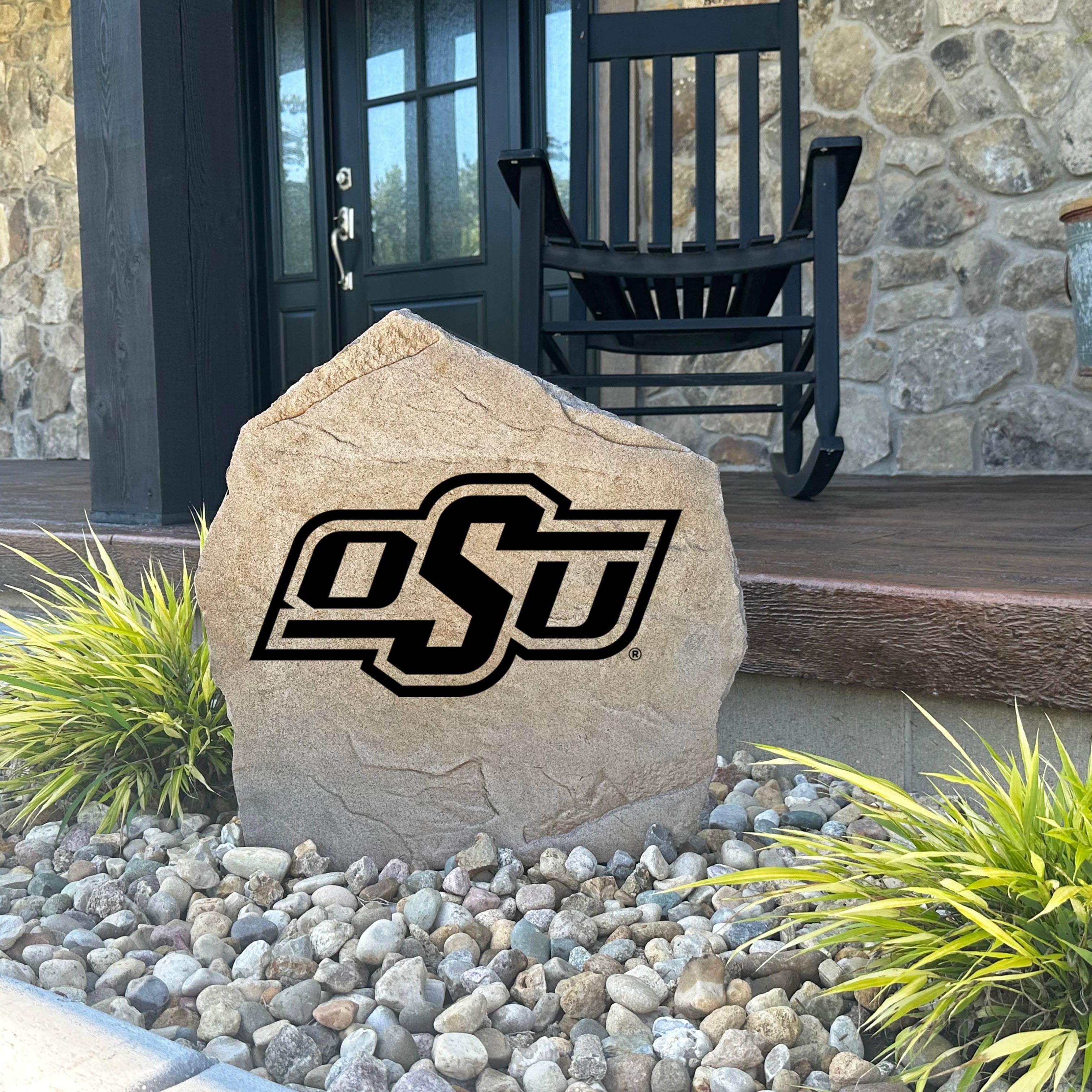 Decorative Oklahoma State Cowboys landscape stone displaying the official university logo with weather-resistant craftsmanship for year-round beauty.