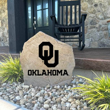 Decorative Oklahoma Sooners landscape stone showcasing the official team logo engraved directly into weather-resistant stone. A striking addition to patios, gardens, fan spaces, outdoor kitchens, and walkways.
