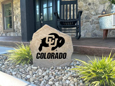 Garden rock proudly displaying Colorado Buffaloes emblem