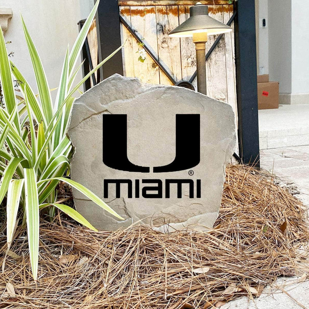 Engraved University of Miami Logo Stone featuring the classic Miami Hurricanes emblem, bringing collegiate pride and timeless style to walkways, landscape beds, and outdoor living spaces.