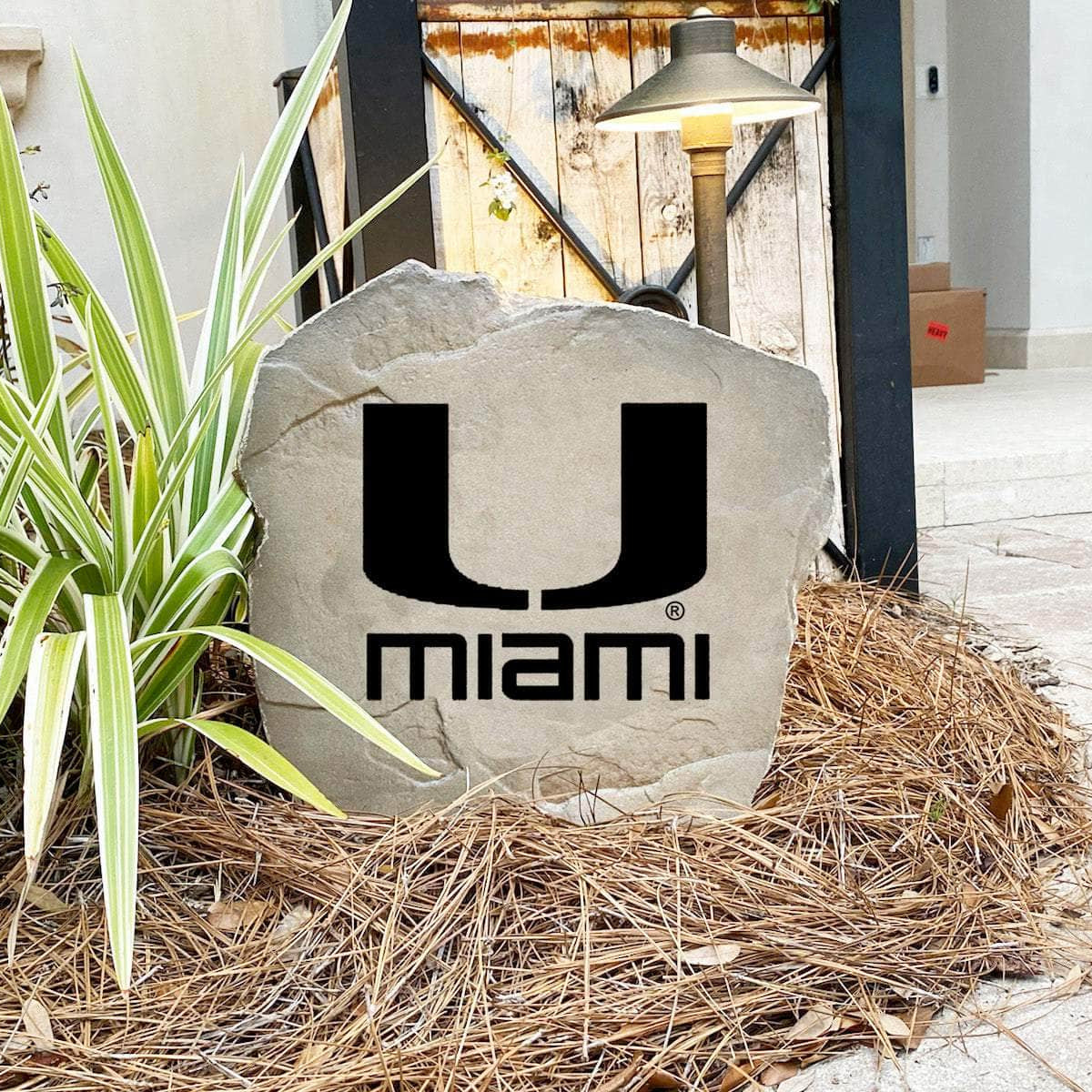 Engraved University of Miami Logo Stone featuring the classic Miami Hurricanes emblem, bringing collegiate pride and timeless style to walkways, landscape beds, and outdoor living spaces.