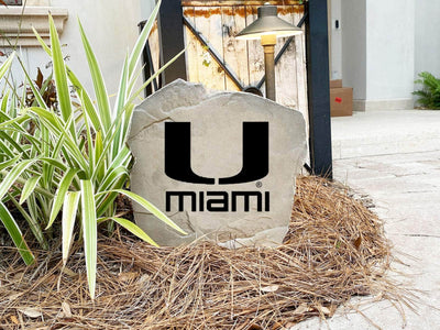 Decorative fan stone featuring Miami logo for garden