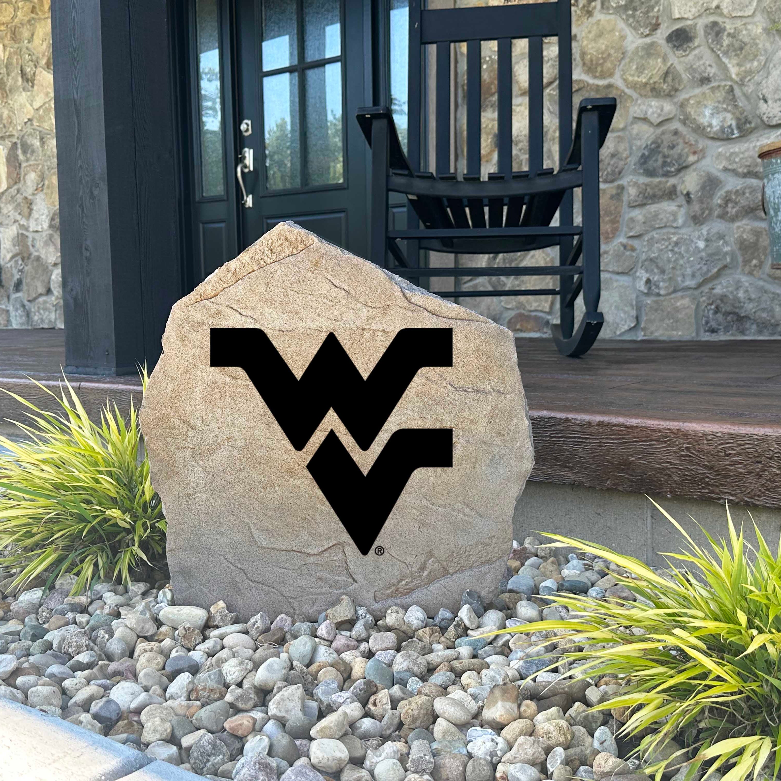 Decorative West Virginia Mountaineers garden stone featuring the official university logo permanently engraved into durable stone. An eye-catching addition to patios, fan spaces, outdoor kitchens, and landscape borders.