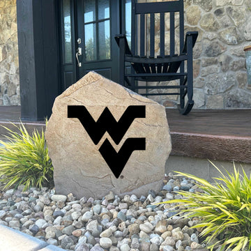 Decorative West Virginia Mountaineers garden stone featuring the official university logo permanently engraved into durable stone. An eye-catching addition to patios, fan spaces, outdoor kitchens, and landscape borders.