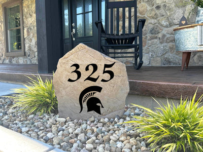 Engraved Michigan State Spartans address stone for garden décor