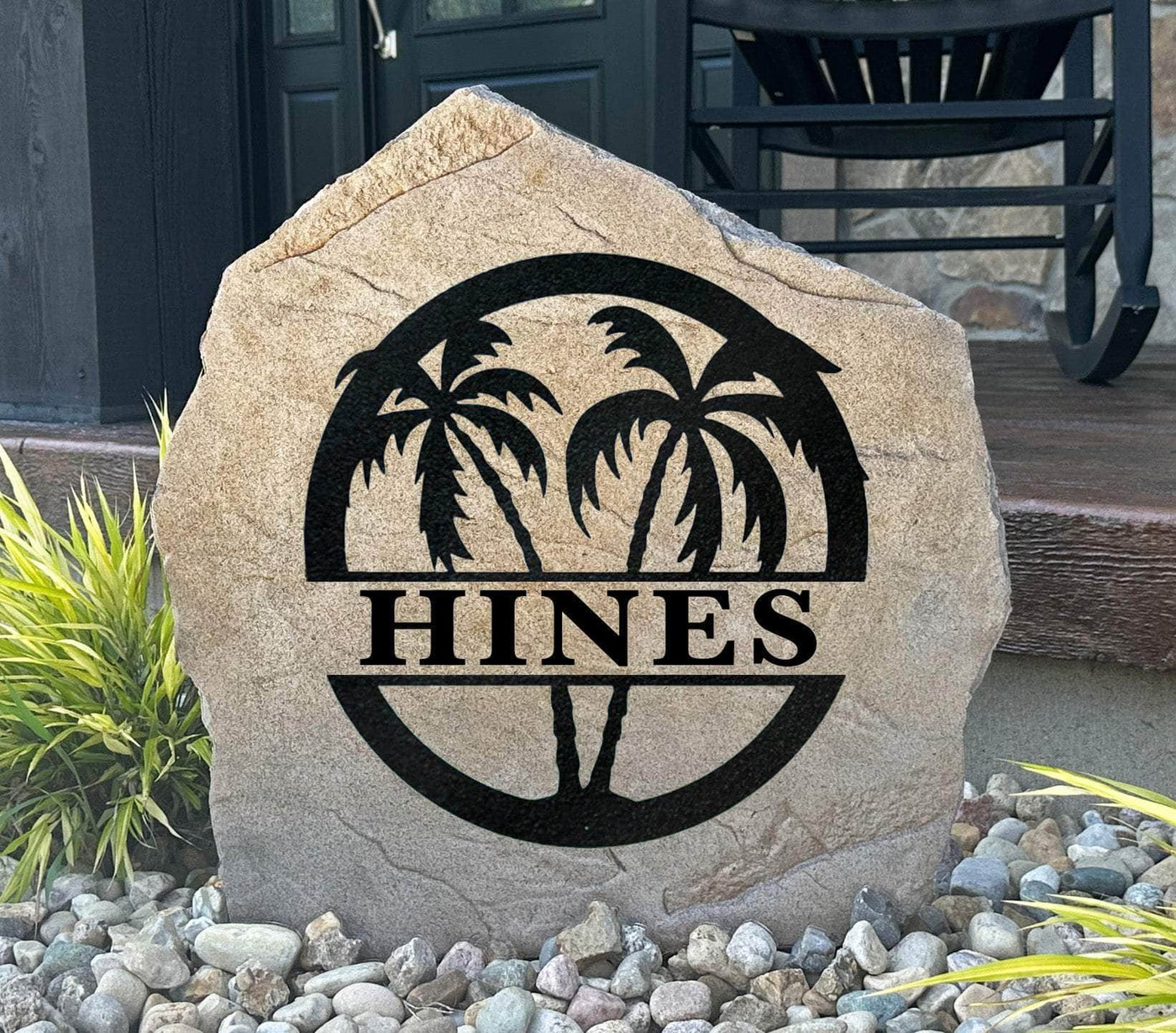 Palm tree monogram stone personalized for tropical home landscaping