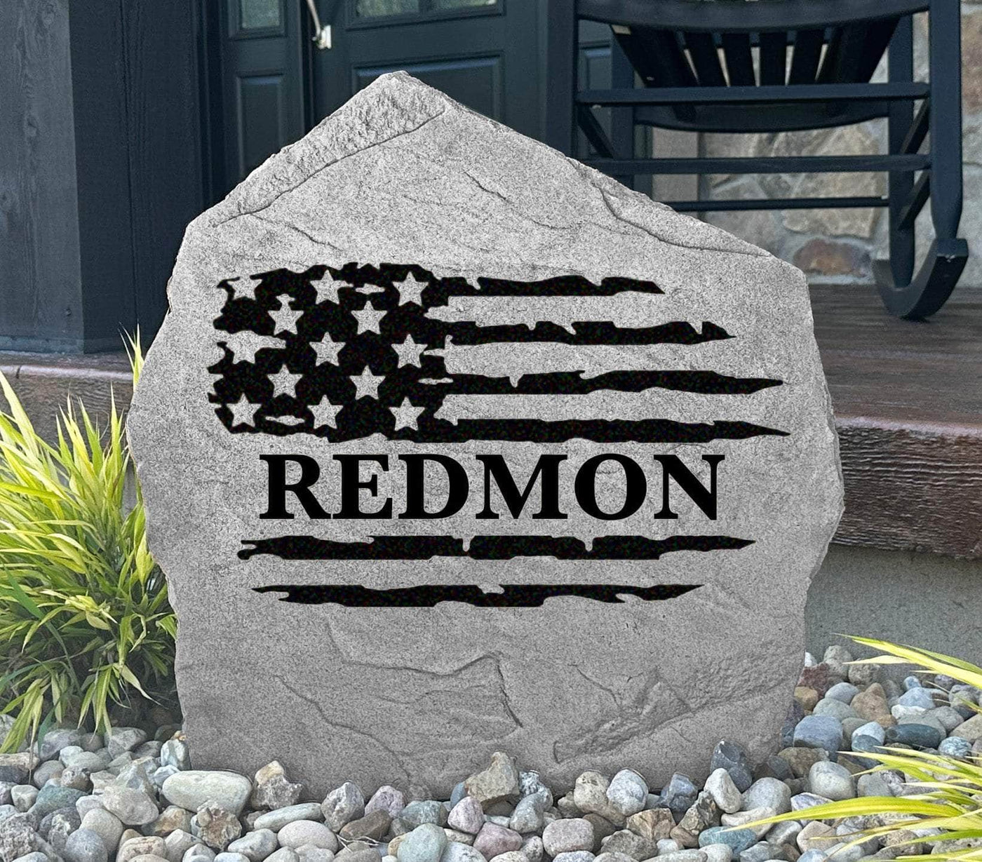 Personalized engraved flag name stone for patriotic home decor