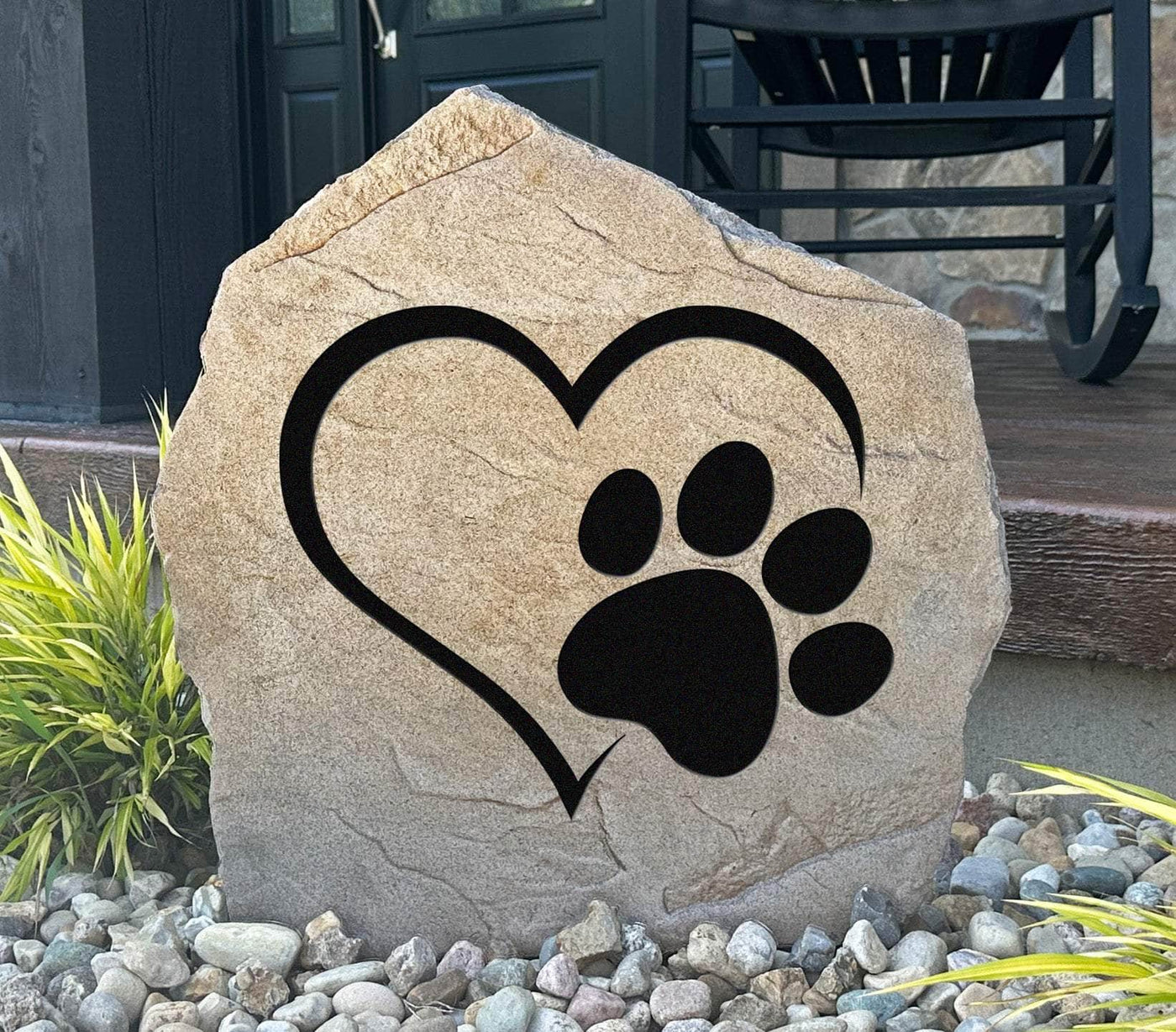 Personalized paw print rock with heart design for pets