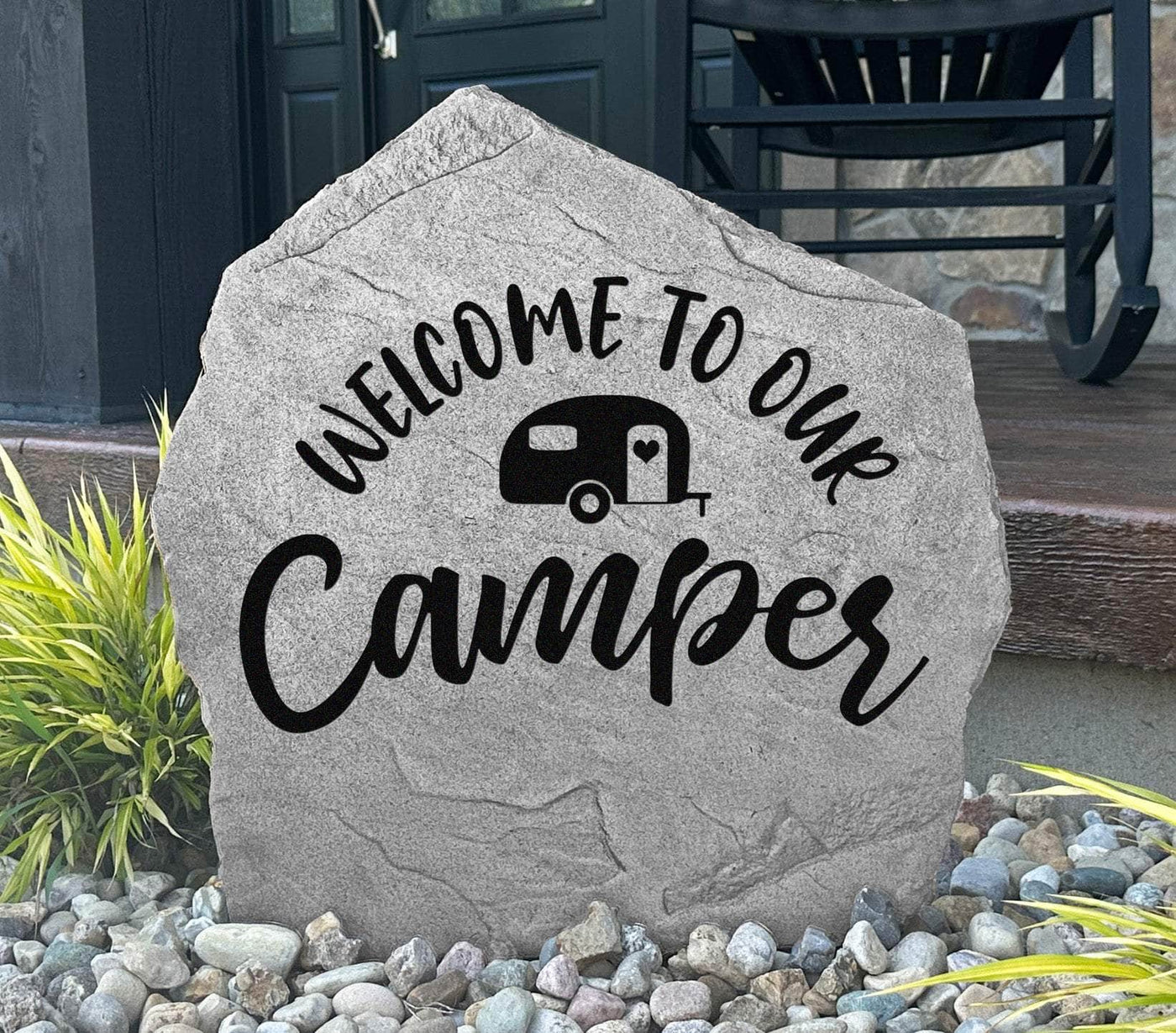 Personalized camper welcome rock for outdoor camping decor