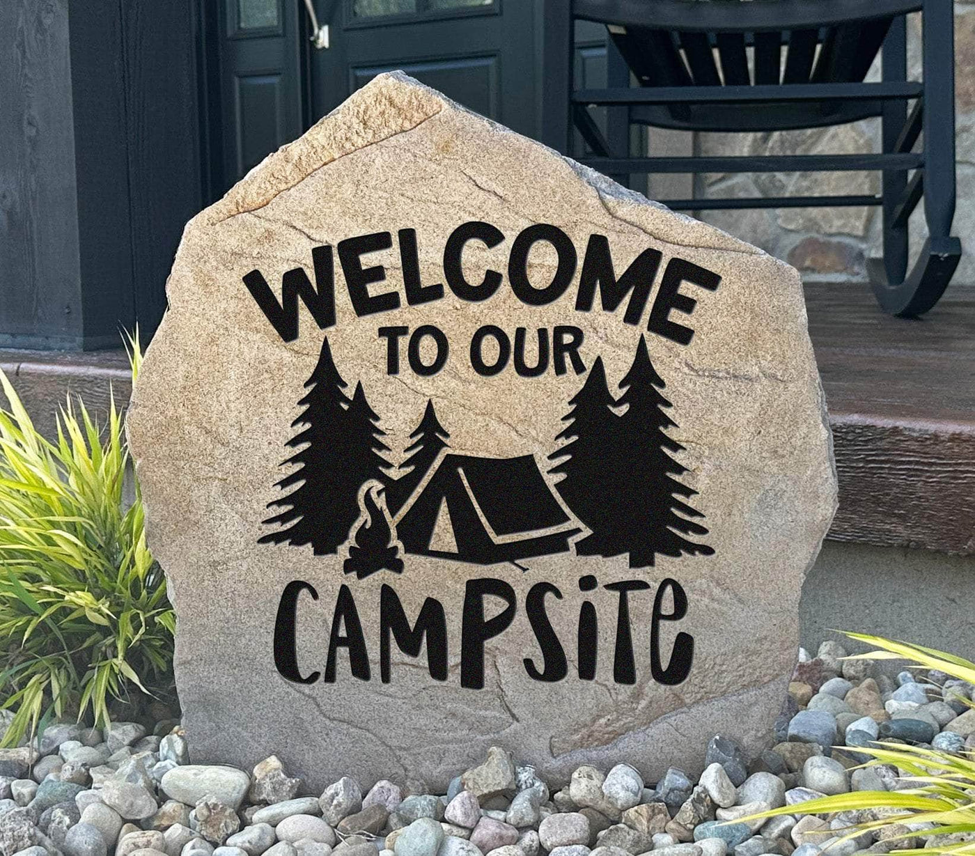 Personalized campsite rock sign for camping family decor