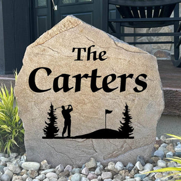 Personalized Golf Name Stone engraved with your family surname, creating the perfect landscape accent for golfers, golf course homes, and country clubs.