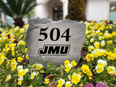 Personalized stone with James Madison University logo and house number