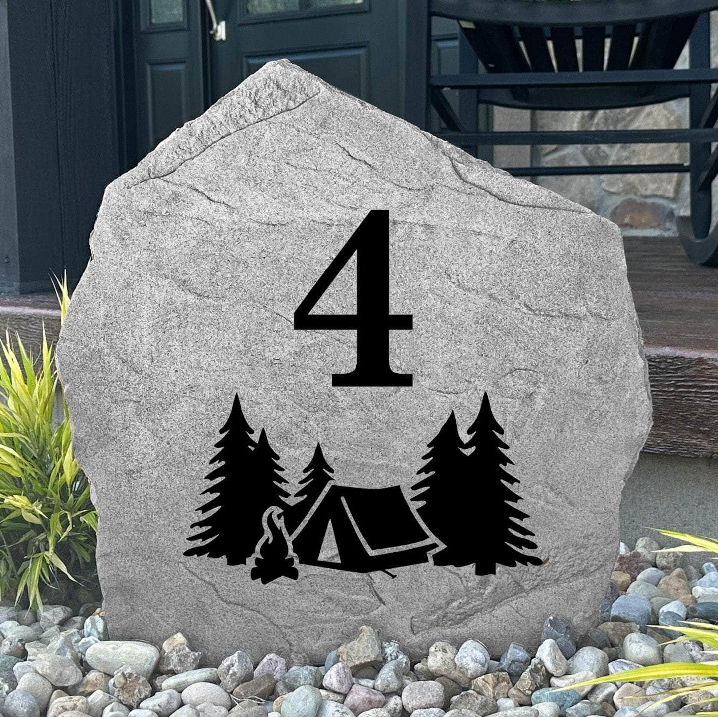 Custom campsite address plaque crafted from durable concrete, adding rustic charm and clear site identification to your outdoor retreat.