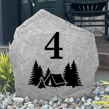 Custom campsite address plaque crafted from durable concrete, adding rustic charm and clear site identification to your outdoor retreat.