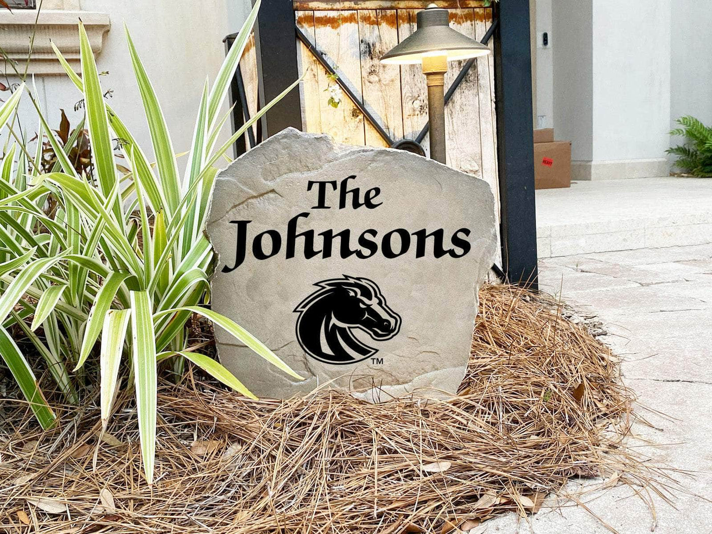 BSU-themed landscaping stone with personalized family name