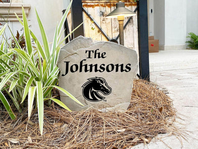 BSU-themed landscaping stone with personalized family name