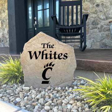 Weather-resistant Cincinnati landscape name stone personalized with your family name, making a lasting outdoor accent for alumni, graduates, and loyal Bearcats supporters