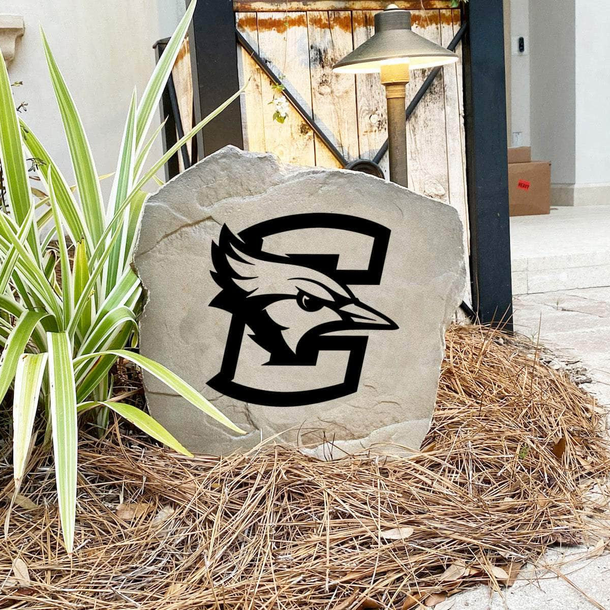 Creighton University outdoor logo marker designed to celebrate Bluejays tradition while enhancing flower beds, walkways, front yards, and backyard entertaining spaces.