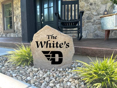 Personalized Dayton Flyers family name marker stone.