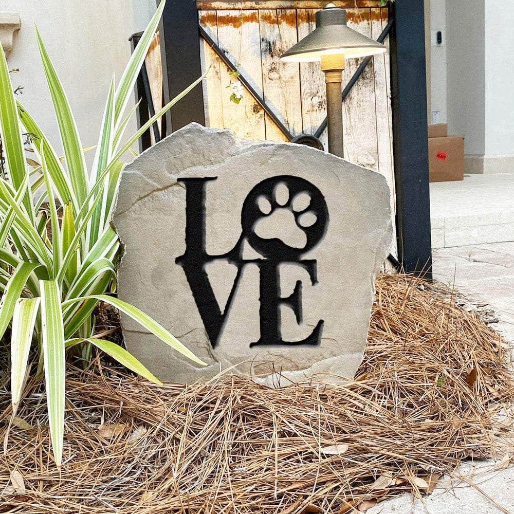 Heartwarming canine landscape stone designed for dog lovers who want to showcase their passion for man's best friend in their outdoor décor.