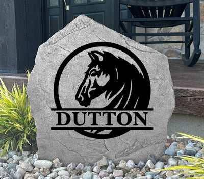 Personalized ranch stone featuring a horse head and monogram