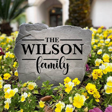 Custom engraved Family Name Stone designed to create a welcoming statement for the home. Ideal for front yards, gardens, patios, and entryways, this personalized outdoor stone combines timeless beauty with weather-resistant durability.