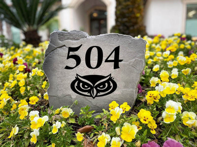 Outdoor engraved address stone featuring Florida Atlantic logo