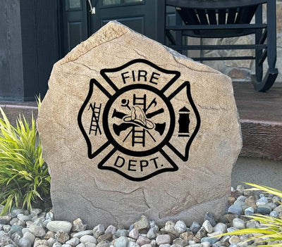 Personalized firefighter memorial stone for outdoor display