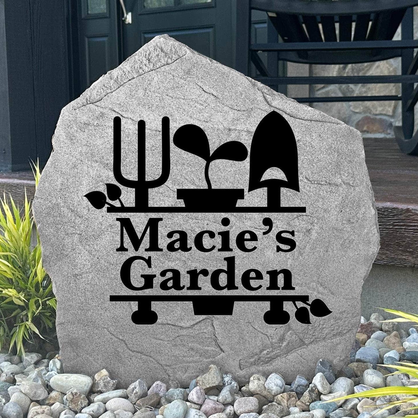 Custom engraved monogram garden plaque crafted from durable concrete, adding timeless charm to walkways, patios, and outdoor living spaces.